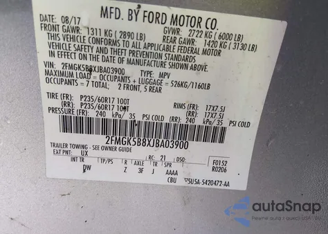 2018 Ford Flex Se from USA, damaged, VIN 2FMGK5B8XJBA03900